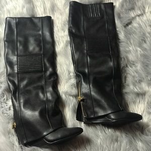 Knee High Fold Over Covered Wedge Boots 